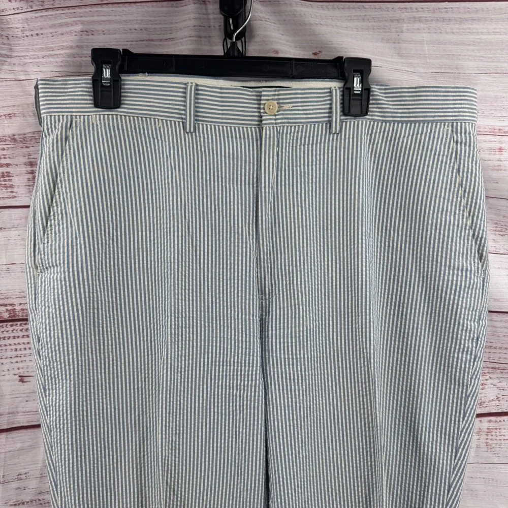 Polo Ralph Lauren Pants Mens 36x32 Seersucker Striped Blue White Cotton Chinos